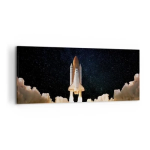 Impression sur toile - Image sur toile - Une fusée spatiale décollant dans le ciel étoilé - 120x50cm - Ad astra! - Décoration murale moderne pour le salon et la chambre ARTTOR