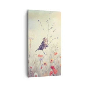 Impression sur toile - Image sur toile - Portrait d'oiseau sur pré en fond - 55x100 cm
