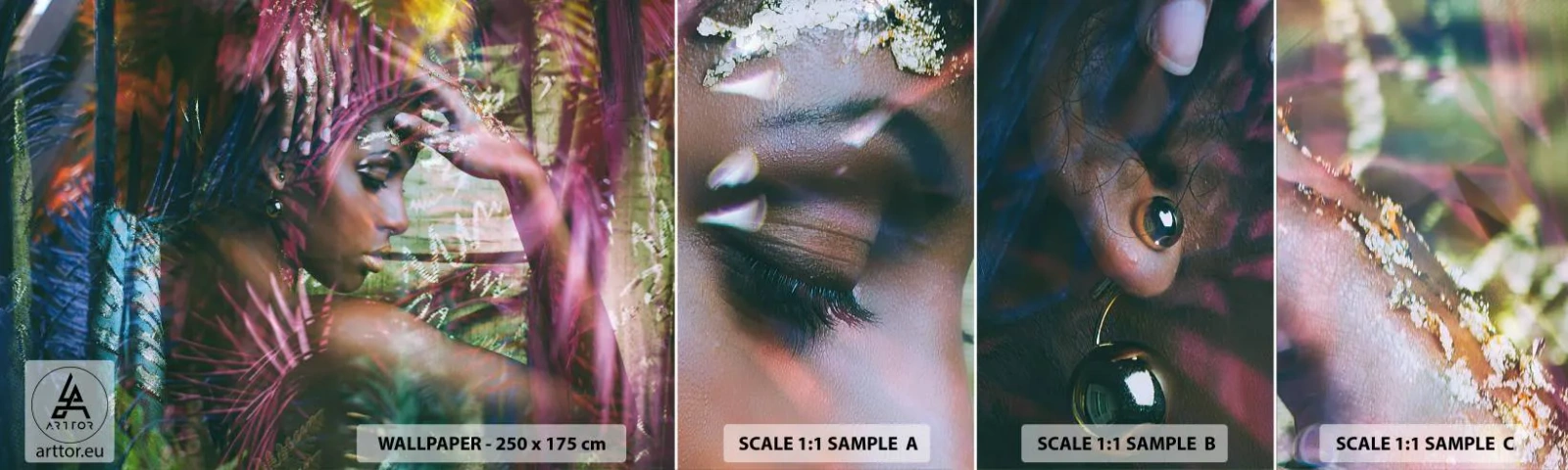 Échantillon de Papier Peint Autocollant Deluxe Sticker - Dame Nature dans la jungle - Femme, Afrique, Afrique - 100x30 cm