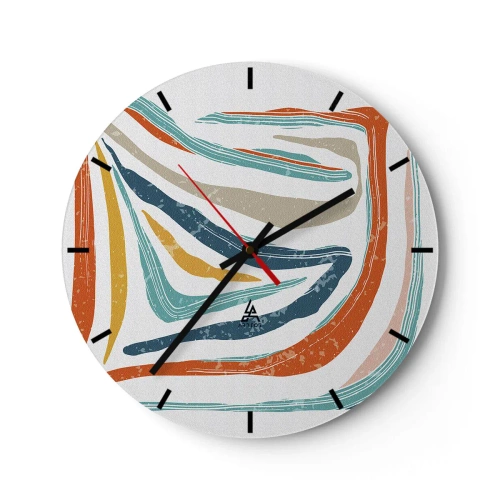 Horloge murale - Pendule murale - Des vagues et des lignes colorées et dynamiques créent un motif abstrait joyeux. - 30x30cm - Abstraction avec un sourire amical - Décoration murale moderne pour le salon, la cuisine et la chambre ARTTOR