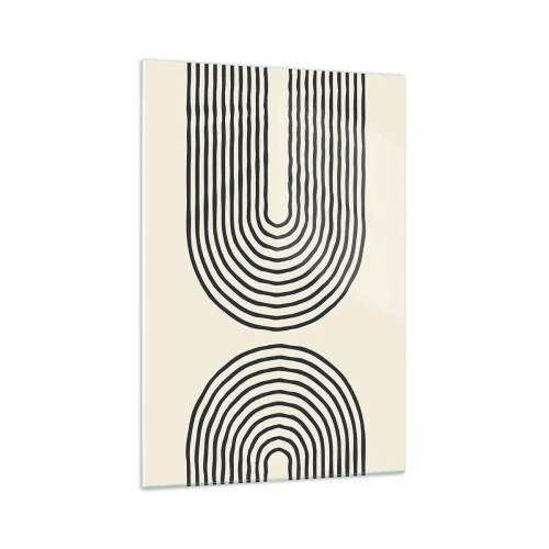 Impression sur verre - Image sur verre - Motif géométrique abstrait avec des lignes symétriques sur un fond clair - 70x100cm - Dans un instant... - Décoration murale moderne pour le salon et la chambre ARTTOR