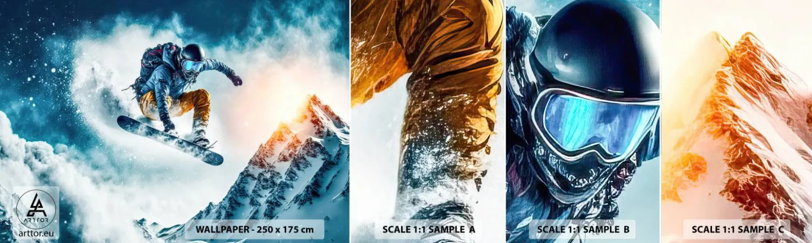 Échantillon de Papier Peint Autocollant Deluxe Sticker - Des émotions extrêmes - Planche a neige, sport, Hiver - 100x30 cm