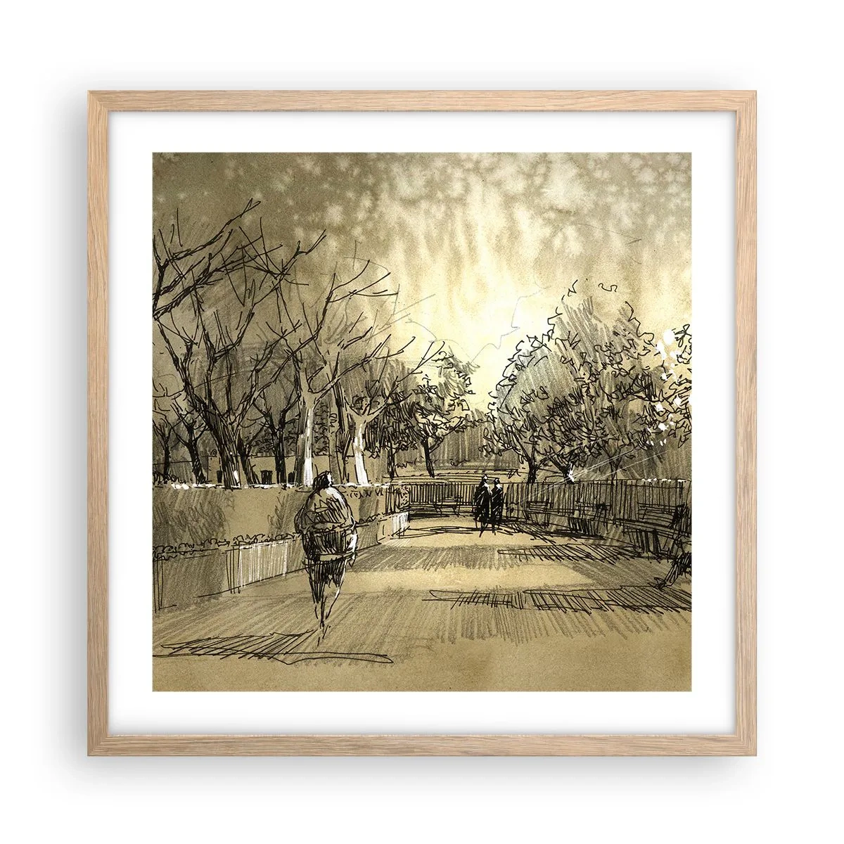 Affiche dans un chêne clair - Poster - Un moment arrêté avec une plume - 50x50 cm