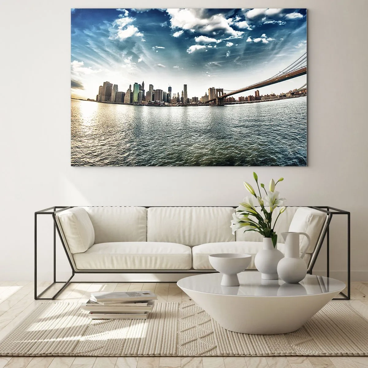 Impression sur verre - Image sur verre - Panorama de New York avec le pont de Brooklyn - 70x50cm - L'île de verre - Décoration murale moderne pour le salon et la chambre ARTTOR