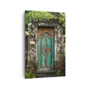 Impression sur toile - Image sur toile - Portes décoratives entourées de végétation tropicale - 80x120cm - Porte vers un monde exotique - Décoration murale moderne pour le salon et la chambre ARTTOR