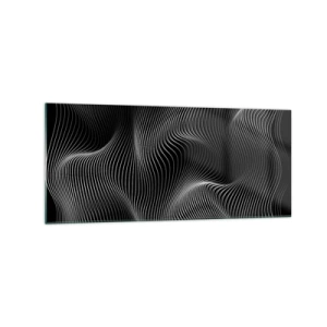 Impression sur verre - Image sur verre - Lignes blanches abstraites sur fond noir - 120x50cm - Danse de lumière dans l'espace - Décoration murale moderne pour le salon et la chambre ARTTOR