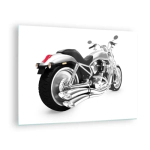 Impression sur verre - Image sur verre - Une moto chromée de style moderne sur fond blanc - 70x50cm - Rêve de collectionneur - Décoration murale moderne pour le salon et la chambre ARTTOR
