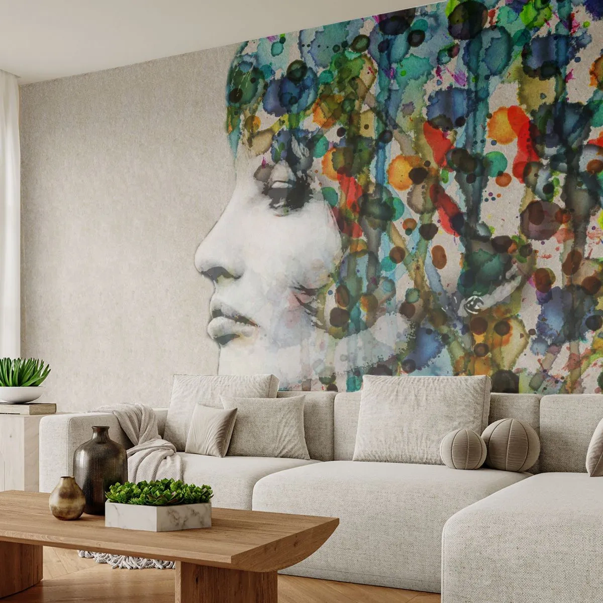 Papier Peint Photo Standard Eco - Elle est sortie de la grisaille - Visage de femme, Abstraction, Graphique - 400x280 cm