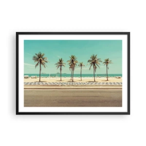 Affiche dans un cadre noir - Poster - Palmiers sur la plage surplombant la mer et le ciel bleu - 70x50cm - Gardien de plage - Décoration murale moderne pour le salon et la chambre ARTTOR