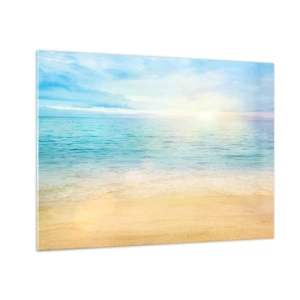 Impression sur verre - Image sur verre - Une plage ensoleillée avec une mer et un ciel azur - 70x50cm - Le grand bleu - Décoration murale moderne pour le salon et la chambre ARTTOR