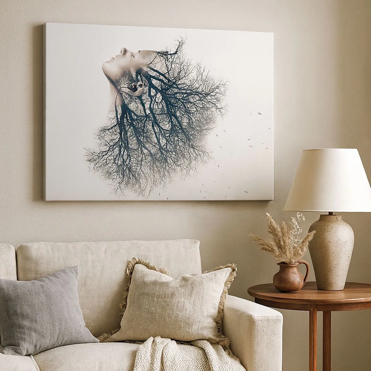 Impression sur toile - Image sur toile - Silhouette créative d'une femme et d'arbres - 70x50cm - Écouter le murmure des arbres - Décoration murale moderne pour le salon et la chambre ARTTOR