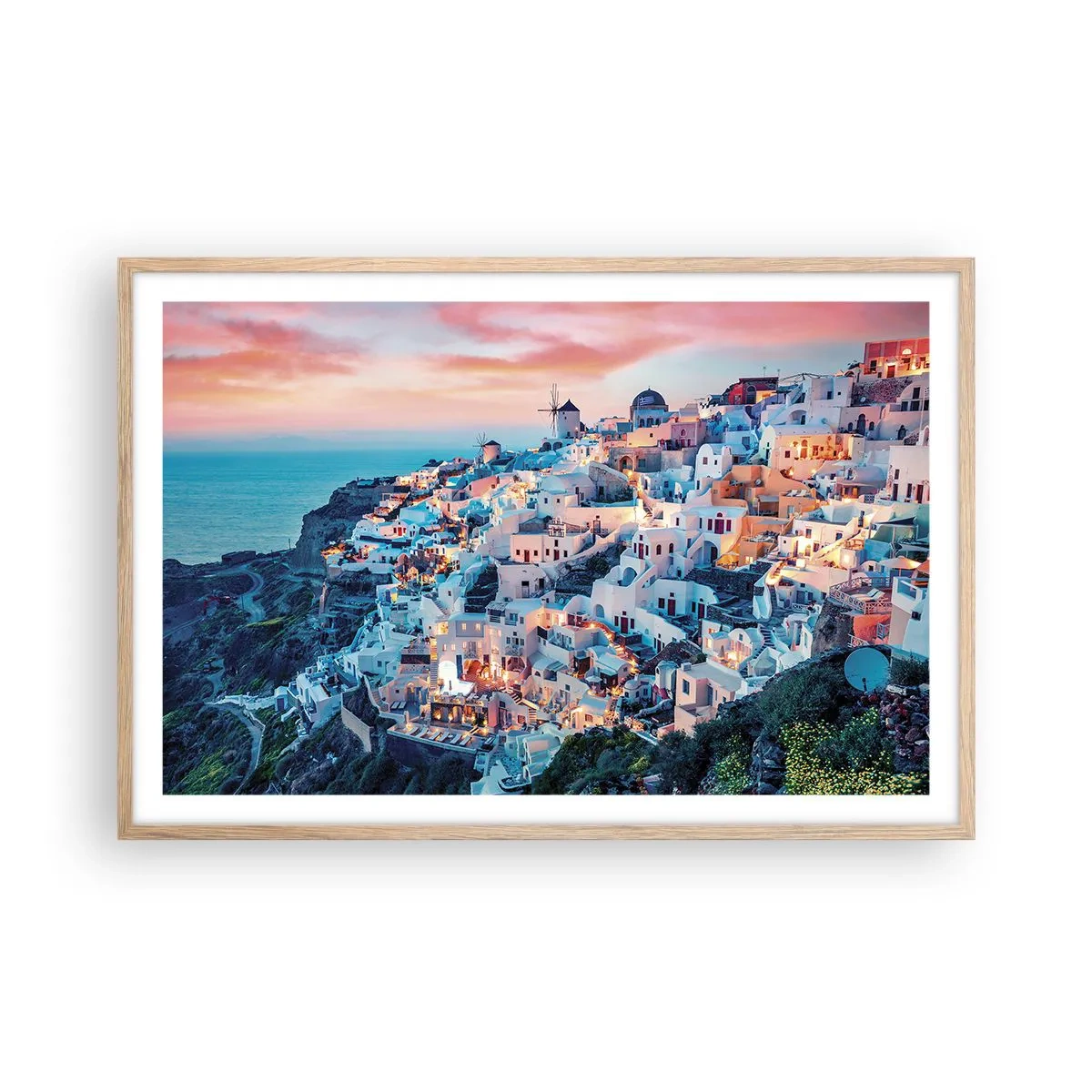 Affiche dans un chêne clair - Poster - Vos grandes vacances en Grèce - 91x61 cm