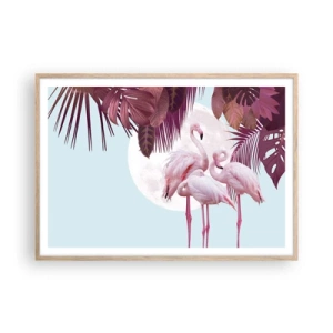 Affiche dans un chêne clair - Poster - Trois oiseaux gracieux - 100x70 cm