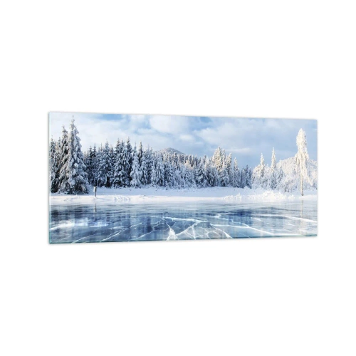 Impression sur verre - Image sur verre - Un lac gelé entouré d'une forêt enneigée - 120x50cm - Vue éblouissante et cristalline - Décoration murale moderne pour le salon et la chambre ARTTOR