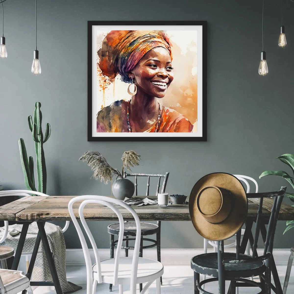 Affiche dans un cadre noir - Poster - reine africaine - 60x60 cm