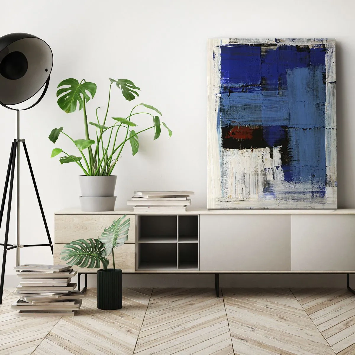 Impression sur toile - Image sur toile - Composition abstraite dans les tons de bleu et de blanc - 50x70cm - Secret de bleu - Décoration murale moderne pour le salon et la chambre ARTTOR