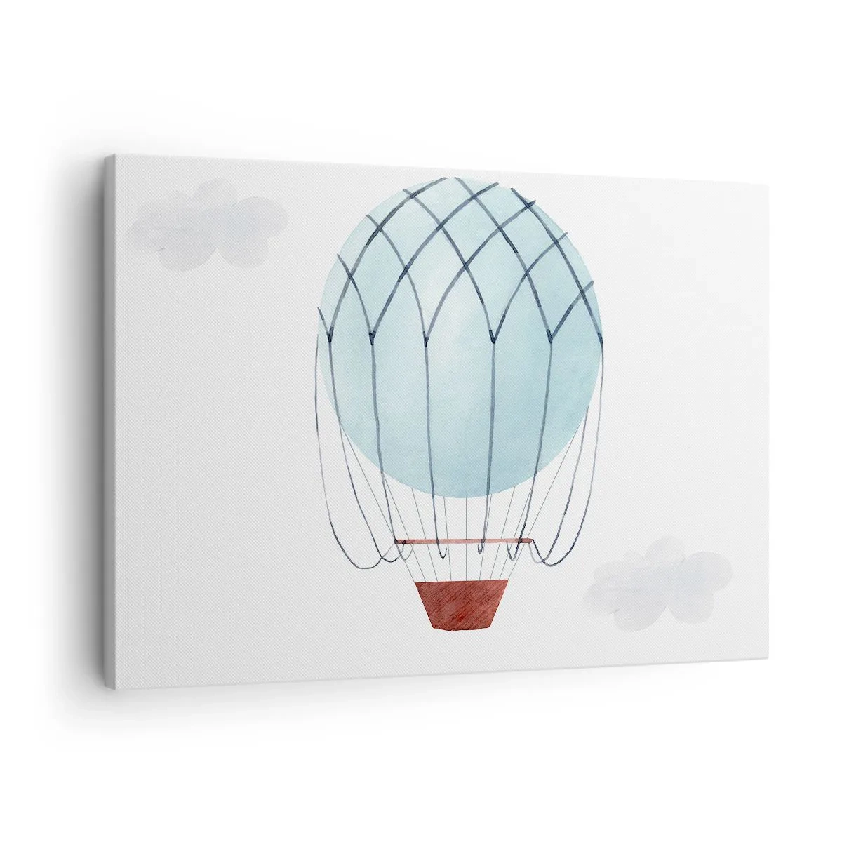 Impression sur toile - Image sur toile - Un ballon peint à la main sur fond de nuages délicats. - 70x50cm - Entièrement dans les nuages - Décoration murale moderne pour le salon et la chambre ARTTOR