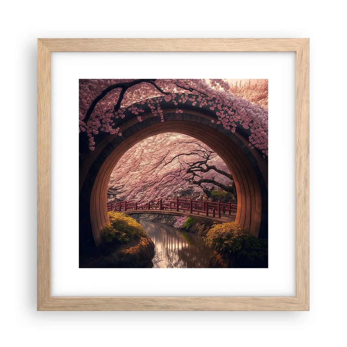 Affiche dans un chêne clair - Poster - Printemps japonais - 30x30 cm