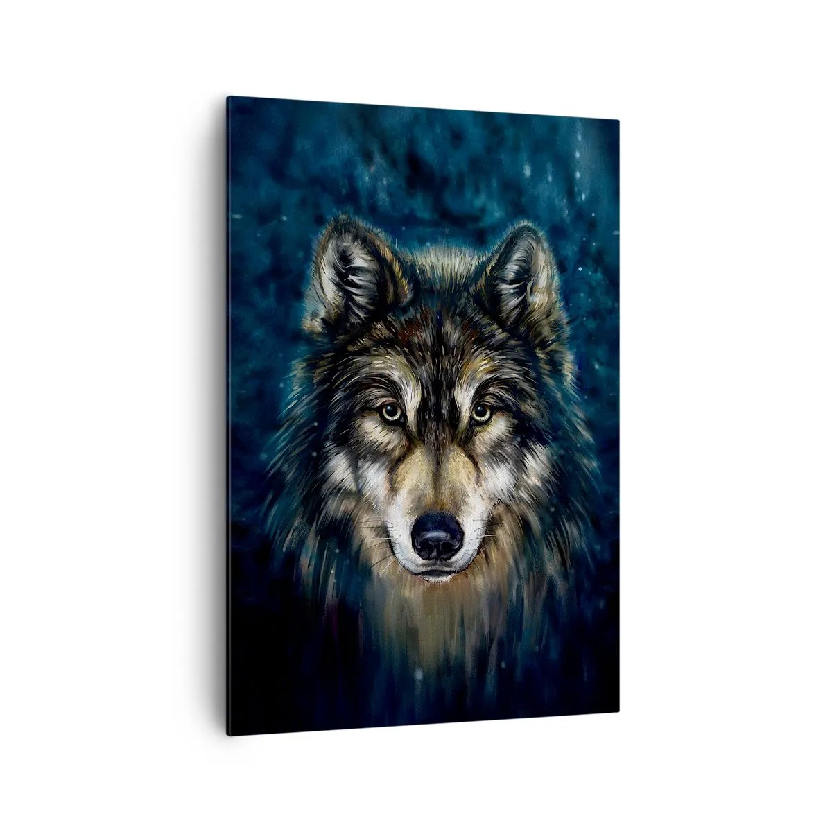 Impression sur toile - Image sur toile - Portrait d'un loup sur fond bleu foncé - 70x100cm - Alpha? Et oméga - Décoration murale moderne pour le salon et la chambre ARTTOR