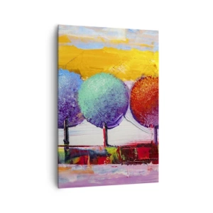 Impression sur toile - Image sur toile - Trois arbres colorés sur un fond abstrait - 70x100cm - Art jusqu'à trois - Décoration murale moderne pour le salon et la chambre ARTTOR