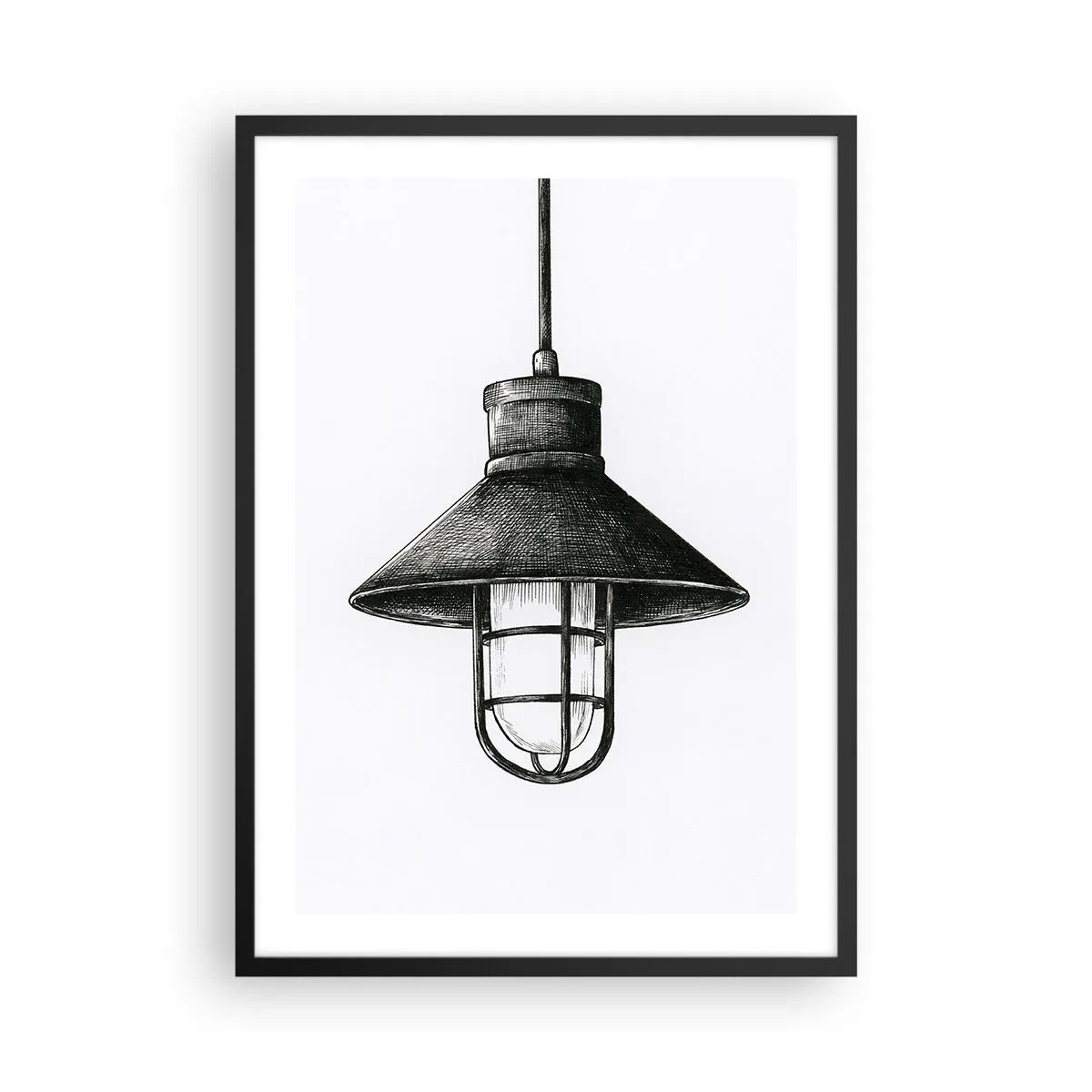 Affiche dans un cadre noir - Poster - Croquis d'une lampe suspendue industrielle - 50x70cm - Comme il y a des années… - Décoration murale moderne pour le salon et la chambre ARTTOR
