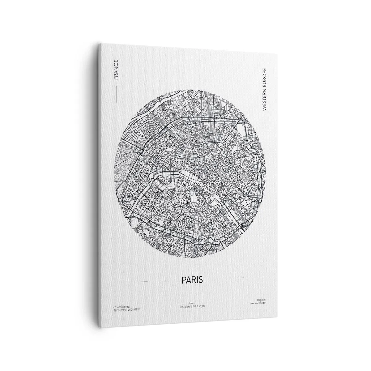 Impression sur toile - Image sur toile - Carte de Paris dans un style minimaliste - 50x70cm - Anatomie de Paris - Décoration murale moderne pour le salon et la chambre ARTTOR