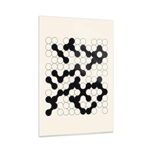 Impression sur verre - Image sur verre - Motifs noirs et blancs avec des cercles sur fond clair - 80x120cm - Jeu chinois – variation - Décoration murale moderne pour le salon et la chambre ARTTOR