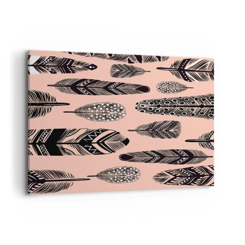 Impression sur toile - Image sur toile - Plumes décoratives sur fond clair - 100x70cm - Collection indienne - Décoration murale moderne pour le salon et la chambre ARTTOR