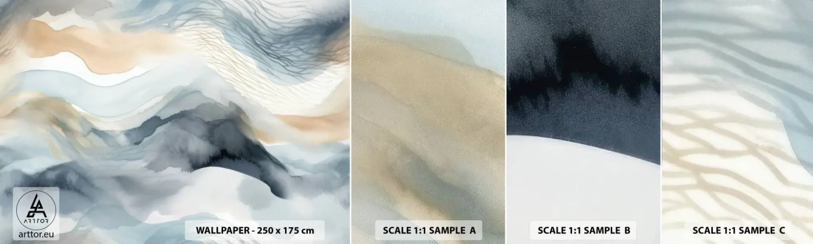 Échantillon De Papier Peint Standard Eco - Abstraction enneigée et brumeuse - Morceau, Aquarelle, Minimalisme - 100x30 cm