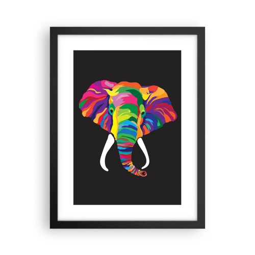 Affiche dans un cadre noir - Poster - L'éléphant qui aimait se baigner dans un arc-en-ciel - 30x40 cm