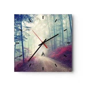 Horloge murale - Pendule murale - Un sentier forestier magique entouré d'arbres et de brouillard - 30x30cm - Comme c'est bon de se lever à l'aube - Décoration murale moderne pour le salon et la chambre ARTTOR