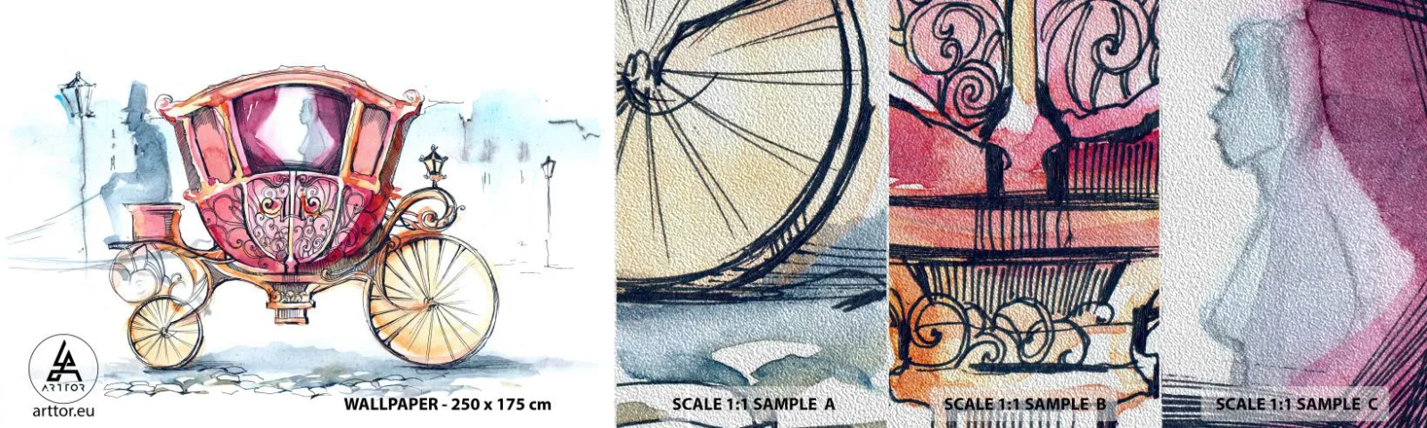 Échantillon de Papier Peint Premium Sand - À un mariage ou à un bal ? - Pour les enfants, Le chariot, Voyage - 100x30 cm