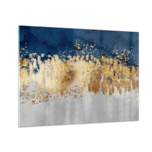 Impression sur verre - Image sur verre - Des accents dorés sur un fond bleu marine et argent - 70x50cm - Une composition moderne et pétillante - Décoration murale moderne pour le salon et la chambre ARTTOR