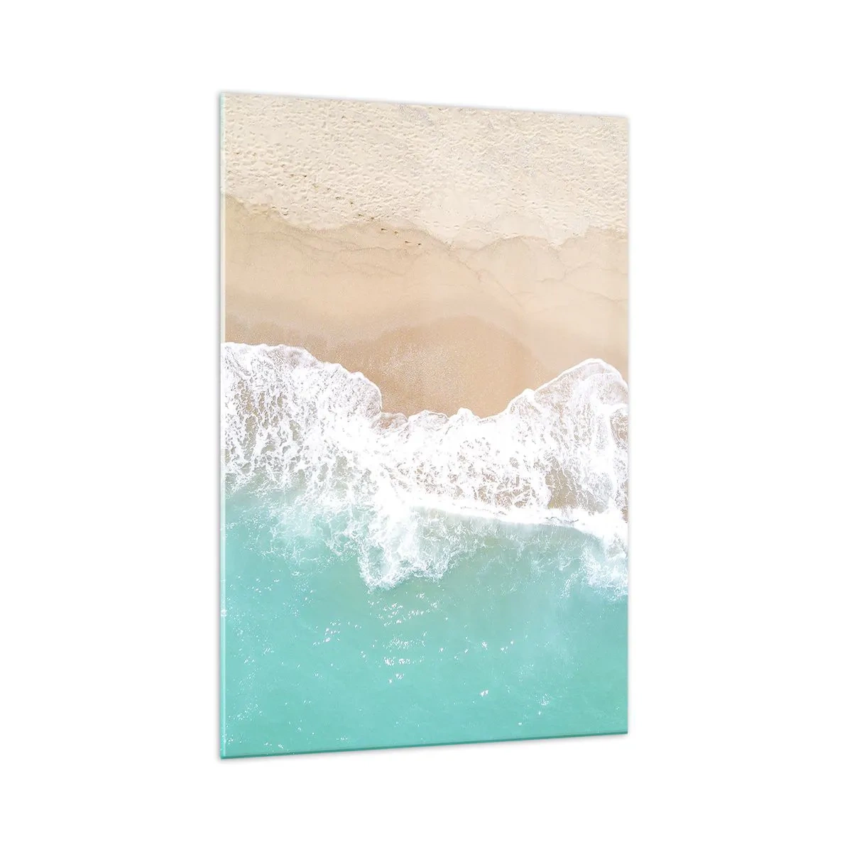 Impression sur verre - Image sur verre - Vue plongeante sur une plage aux eaux turquoise et aux vagues douces - 70x100cm - Caresse de l'océan - Décoration murale moderne pour le salon et la chambre ARTTOR