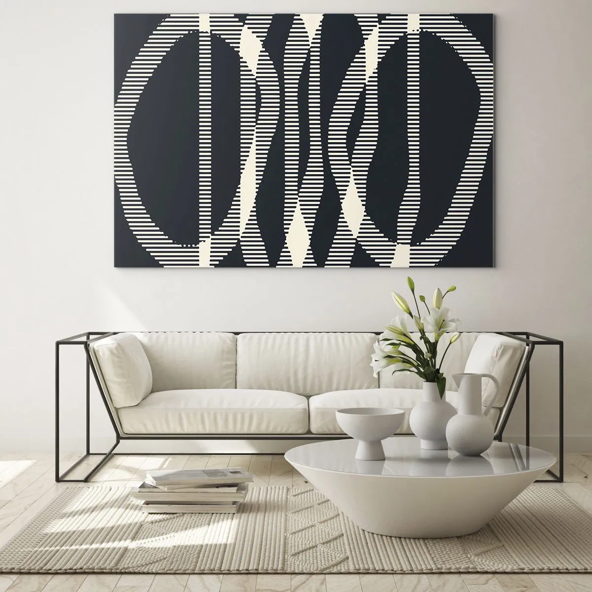 Impression sur verre - Image sur verre - Lignes géométriques dans les tons de noir et de beige - 70x50cm - Une tentative de briser l'obscurité - Décoration murale moderne pour le salon et la chambre ARTTOR