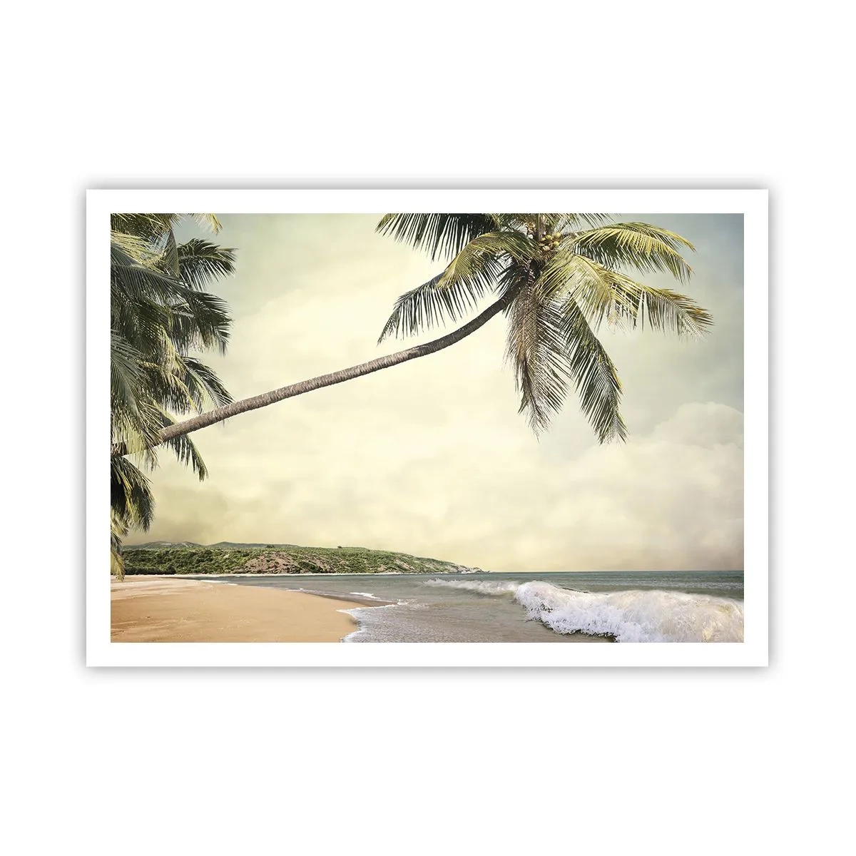 Affiche - Poster - Une plage avec des palmiers sur fond de mer calme - 100x70cm - Rêve tropical - Décoration murale moderne pour le salon et la chambre ARTTOR