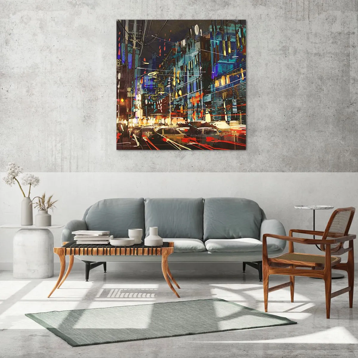 Impression sur verre - Image sur verre - L'agitation de la rue en soirée - 30x30 cm