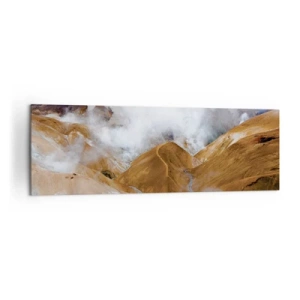Impression sur toile - Image sur toile - Un paysage de montagne avec de la vapeur dans un climat rigoureux - 160x50cm - Le charme brut de l'Islande - Décoration murale moderne pour le salon et la chambre ARTTOR