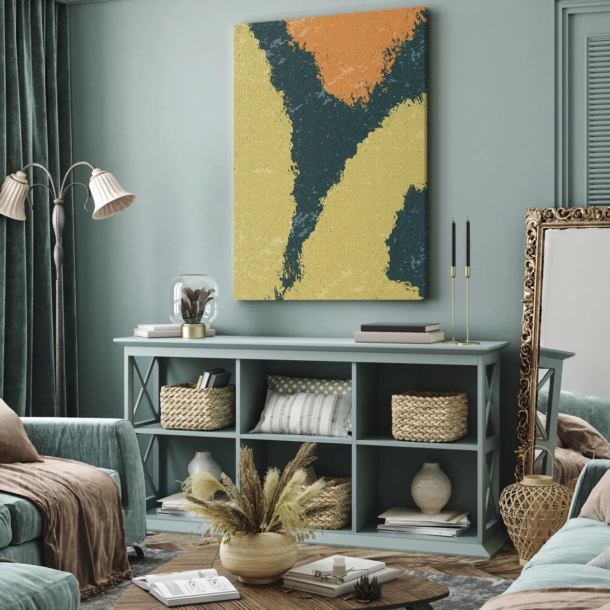 Impression sur toile - Image sur toile - Taches abstraites aux couleurs terreuses et vertes - 80x120cm - Abstraction – mouvement lent - Décoration murale moderne pour le salon et la chambre ARTTOR