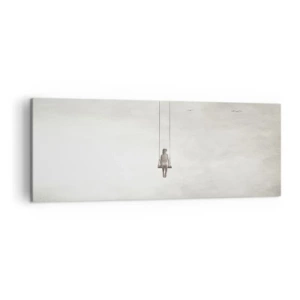 Impression sur toile - Image sur toile - Une figure sur une balançoire suspendue dans l'espace - 140x50cm - Enfant en nous - Décoration murale moderne pour le salon et la chambre ARTTOR