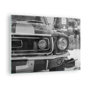 Impression sur verre - Image sur verre - Gros plan de l'avant d'une voiture de course classique - 70x50cm - Conduire dur - Décoration murale moderne pour le salon et la chambre ARTTOR