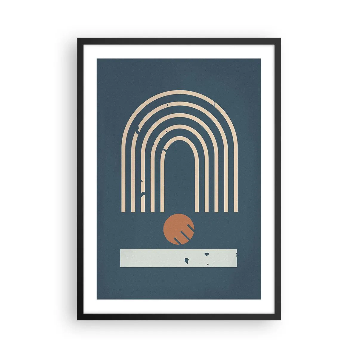 Affiche dans un cadre noir - Poster - Arcs géométriques et une sphère sur fond sombre - 50x70cm - Géométrie sur la grenade - Décoration murale moderne pour le salon et la chambre ARTTOR