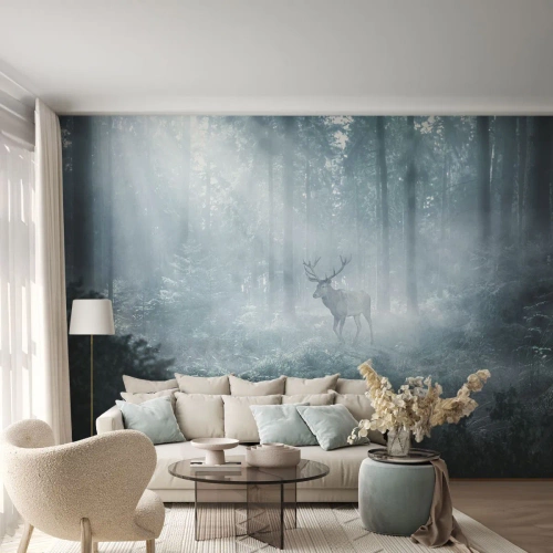 Papier Peint Photo Premium Sand - Visite matinale du domaine - Paysage, Forêt, Cerf - 300x210 cm