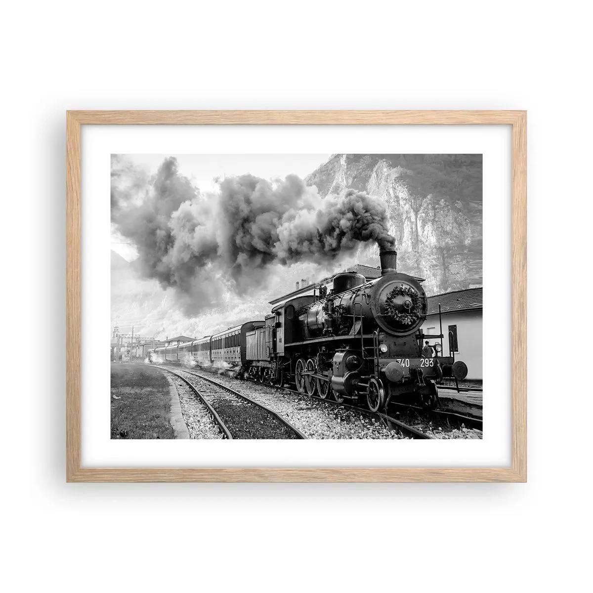 Affiche dans un chêne clair - Poster - Attend à la gare... - 50x40 cm