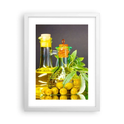 Affiche dans un cadre blanc - Poster - Nature morte aux olives et à l'huile d'olive - 30x40 cm