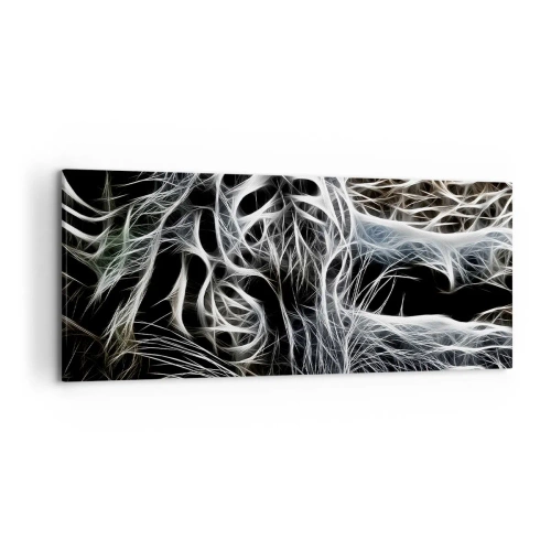 Impression sur toile - Image sur toile - Un motif abstrait représentant la silhouette d'un chat sur fond noir. - 120x50cm - Une étude de la légèreté du chat - Décoration murale moderne pour le salon et la chambre ARTTOR