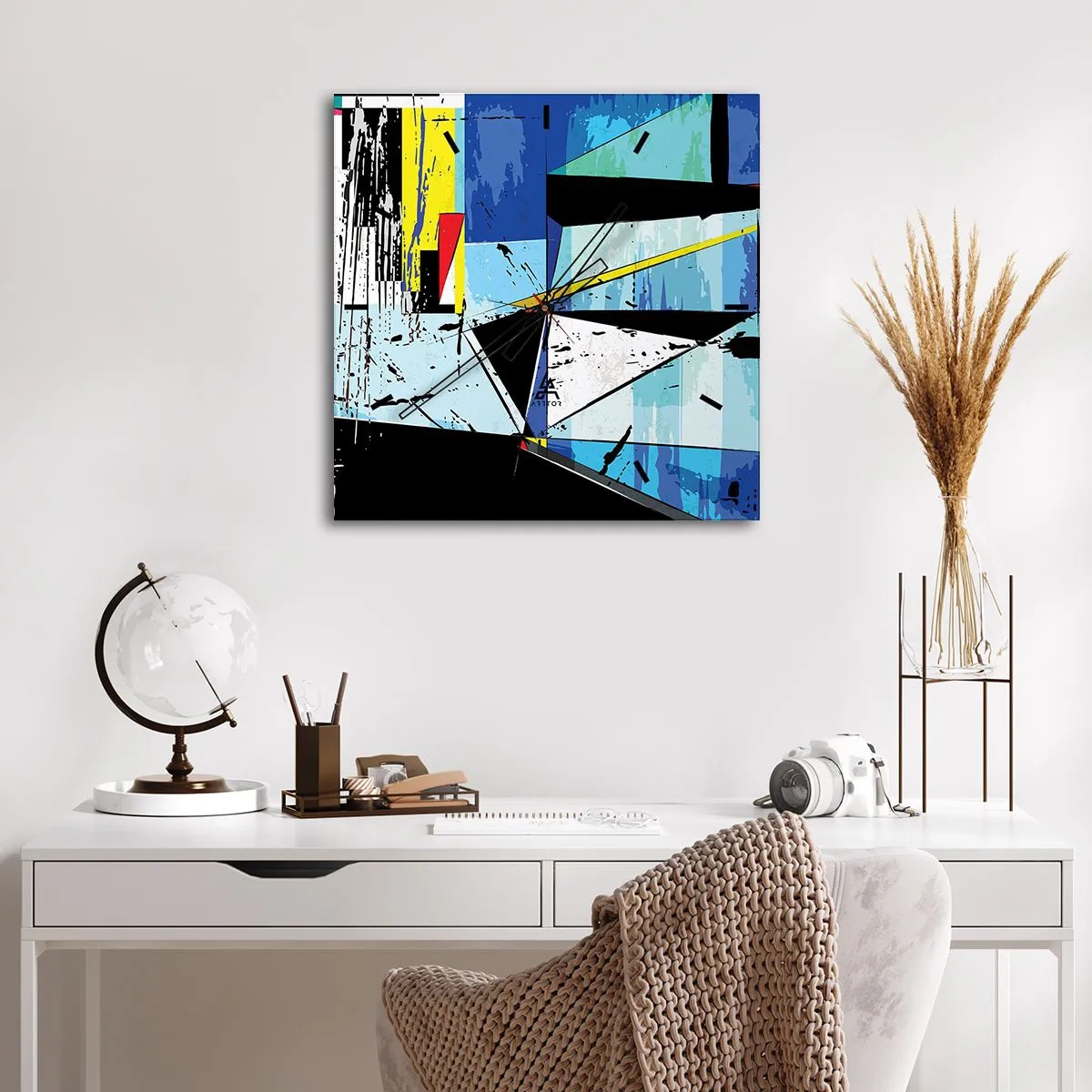 Horloge murale - Pendule murale - Composition géométrique abstraite aux couleurs vives - 30x30cm - Regardez le monde sous un certain angle… - Décoration murale moderne pour le salon et la chambre ARTTOR