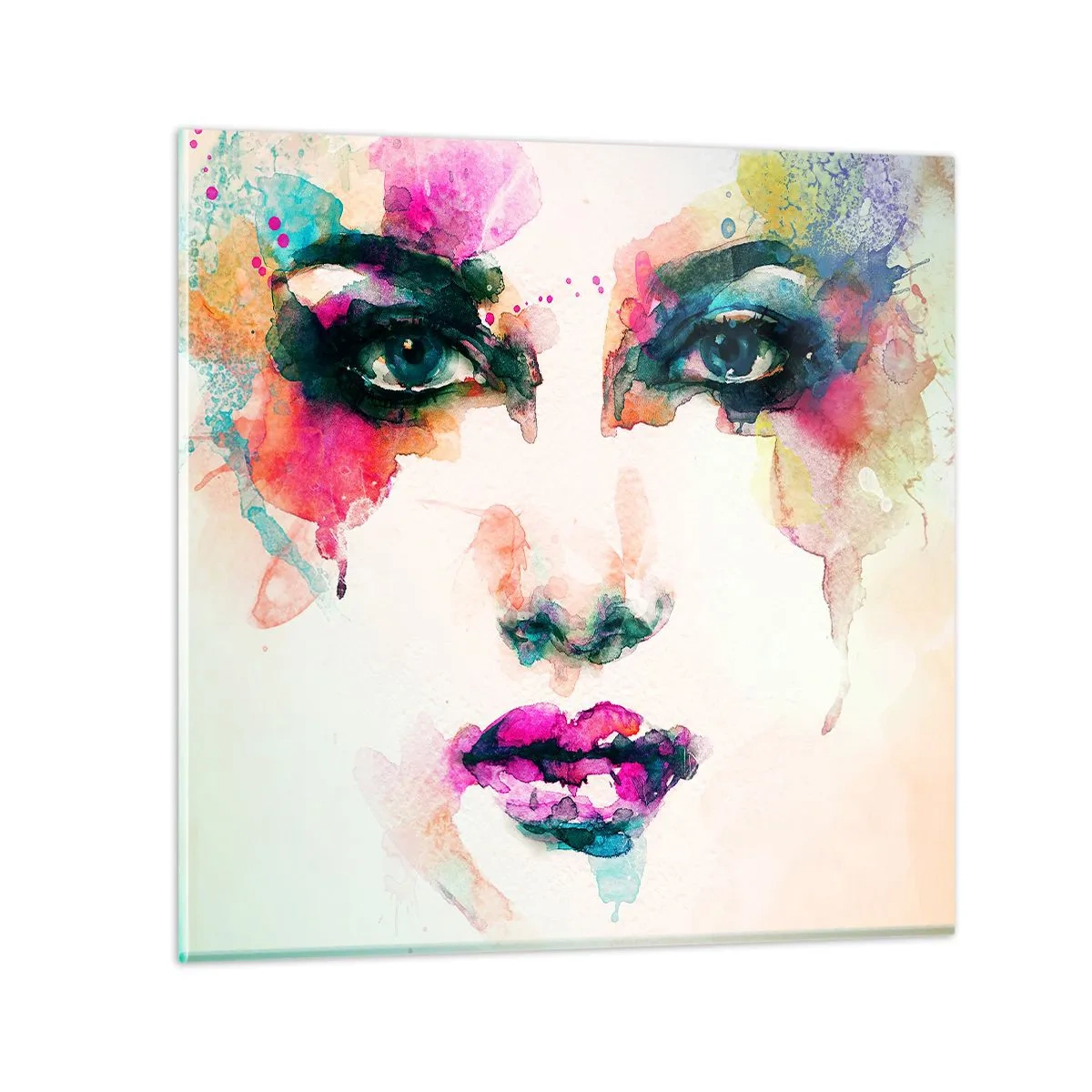 Impression sur verre - Image sur verre - Un portrait peint avec un arc-en-ciel - 50x50 cm