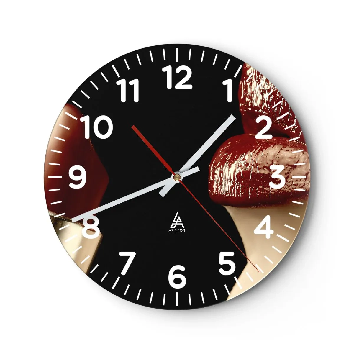 Horloge murale - Pendule murale - Sensualité et brillance du carmin - 30x30 cm