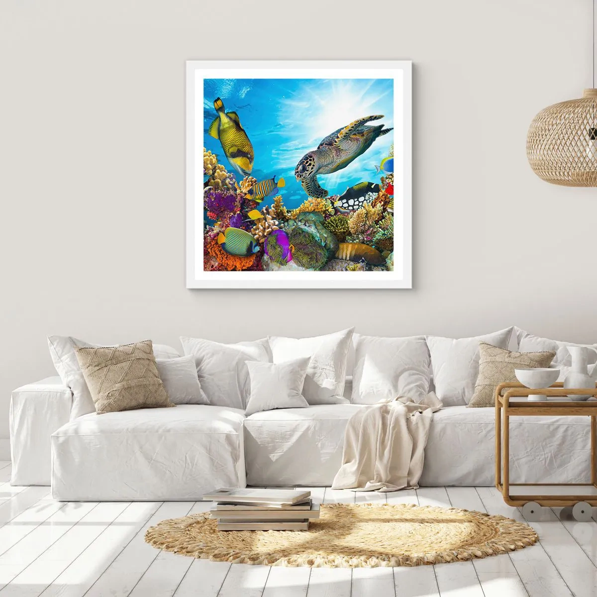 Affiche dans un cadre blanc - Poster - Promenade de corail - 40x40 cm